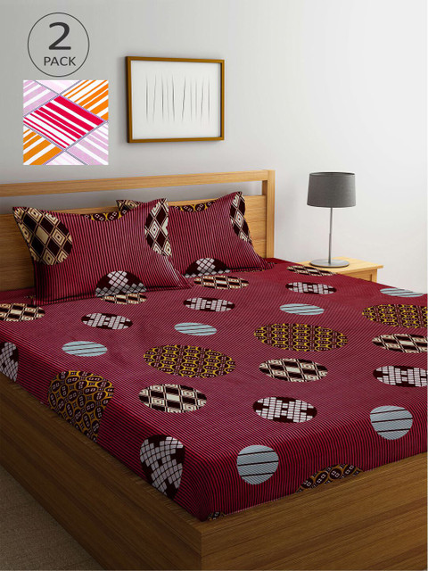 

KLOTTHE Multicoloured Printed 210 TC 2 King Bedsheet with 4 Pillow Covers, Multi