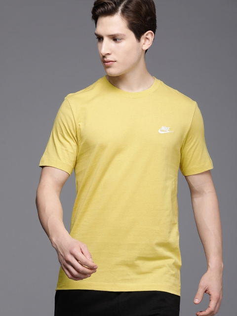 

Nike Men Yellow Brand Logo Printed Pure Cotton T-shirt
