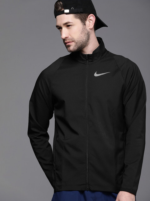 

Nike Men Black Solid Brand Logo Open Front Jacket