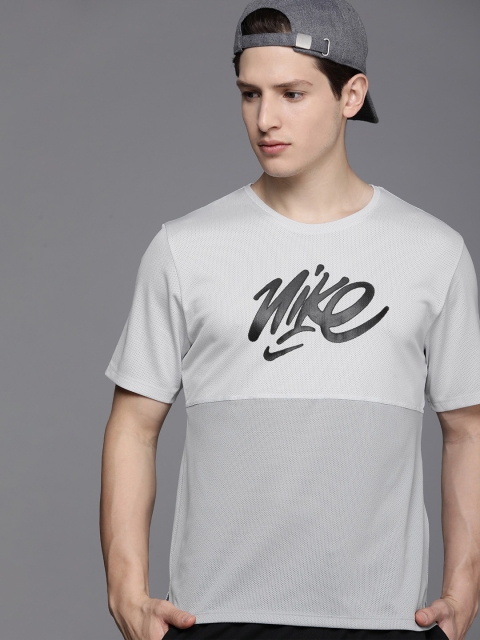 

Nike Men Grey Brand Logo Printed Running T-shirt