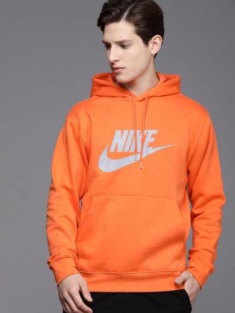 

Nike Men Orange Brand Logo Printed Hooded Sweatshirt