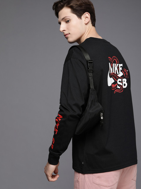 

Nike Men Black Typography Printed Pure Cotton T-shirt