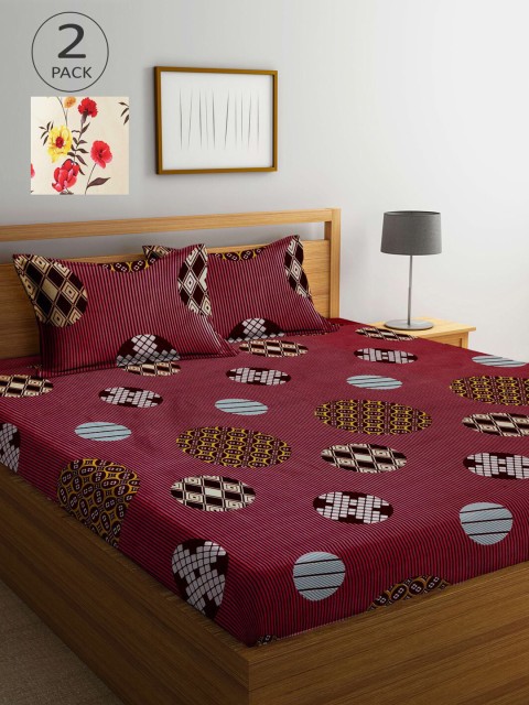 

KLOTTHE Pack Of 2 210 TC Cotton 2 King Bedsheet with 4 Pillow Covers, Multi