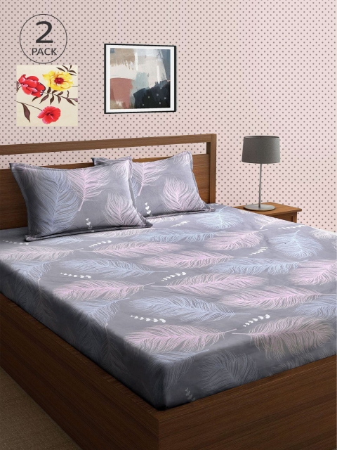 

KLOTTHE Multi Floral 210 TC 2 King Bedsheet with 4 Pillow Covers, Blue