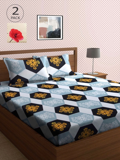 

KLOTTHE Grey & Yellow Geometric 210 TC 2 King Bedsheet with 4 Pillow Covers