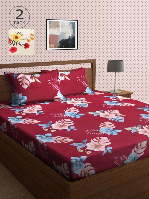 

KLOTTHE Maroon & Beige Floral 210 TC 2 King Bedsheet with 4 Pillow Covers