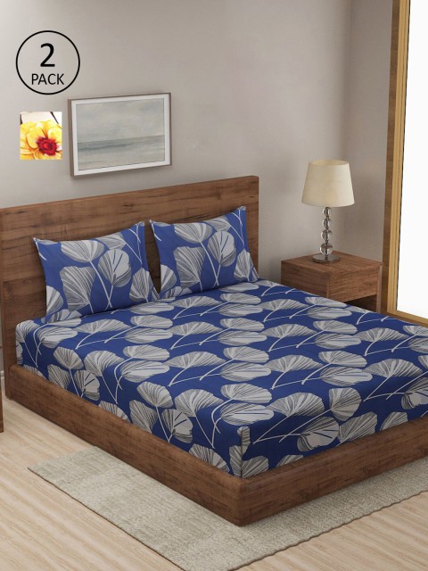

KLOTTHE Blue & Beige Floral 210 TC 2 King Bedsheet with 4 Pillow Covers