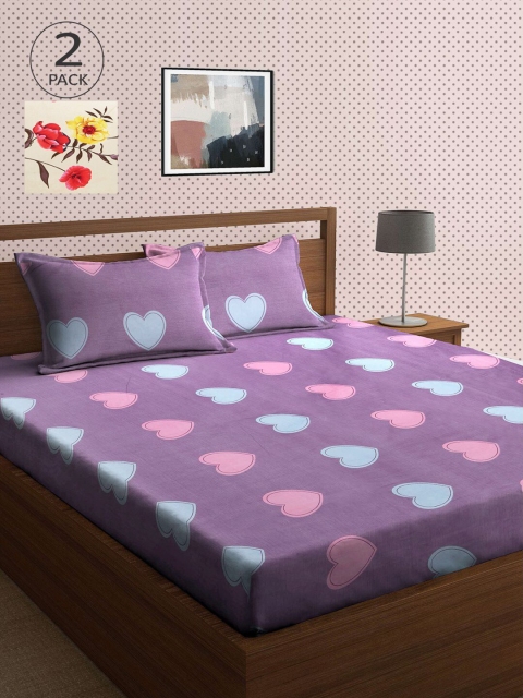 

KLOTTHE Purple & Yellow Floral 210 TC 2 King Bedsheet with 4 Pillow Covers