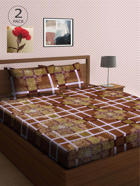 

KLOTTHE Yellow & Red 210 TC 2 King Bedsheet with 4 Pillow Covers