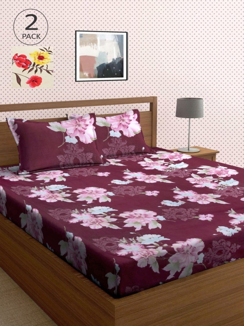 

KLOTTHE Purple & Pink Floral 210 TC 2 King Bedsheet with 4 Pillow Covers