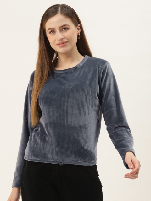 

BROOWL Grey Velvet Regular Top