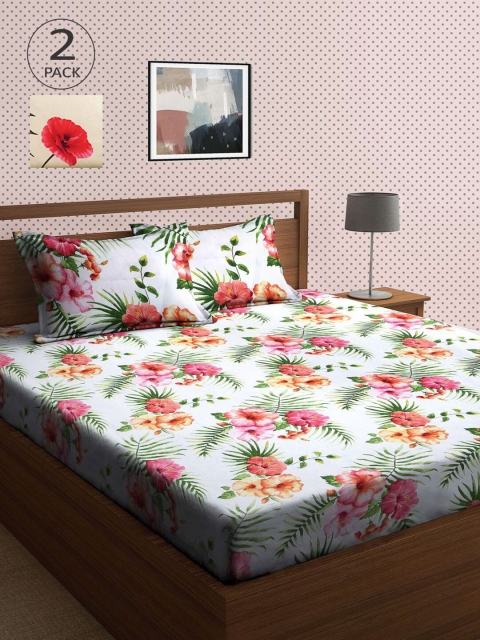 

KLOTTHE Yellow & White Floral 210 TC 2 King Bedsheet with 4 Pillow Covers