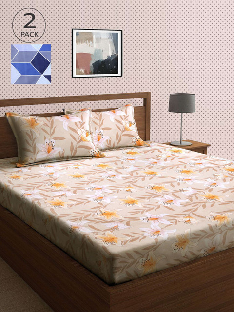 

KLOTTHE Multi Floral 210 TC 2 King Bedsheet with 4 Pillow Covers, Grey