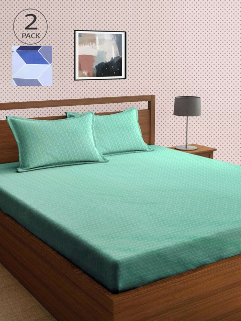 

KLOTTHE Green & Blue Printed 210 TC 2 King Bedsheet with 4 Pillow Covers