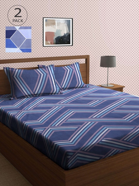 

KLOTTHE Pack Of 2 210 TC Cotton 2 King Bedsheet with 4 Pillow Covers, Multi