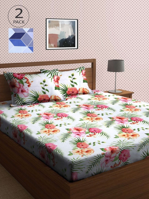 

KLOTTHE Green & Blue Floral 210 TC 2 King Bedsheet with 4 Pillow Covers