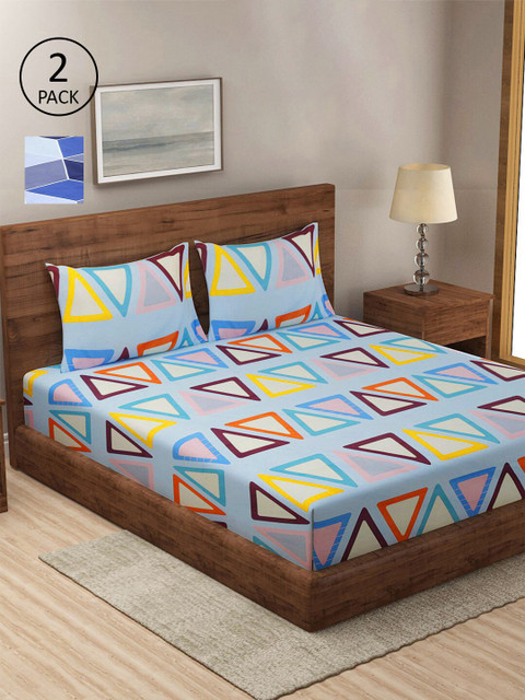 

KLOTTHE Blue & Orange Geometric 210 TC 2 King Bedsheet with 4 Pillow Covers