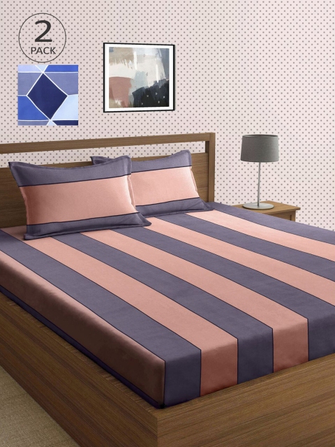 

KLOTTHE Pack Of 2 210 TC Cotton 2 King Bedsheet with 4 Pillow Covers, Multi