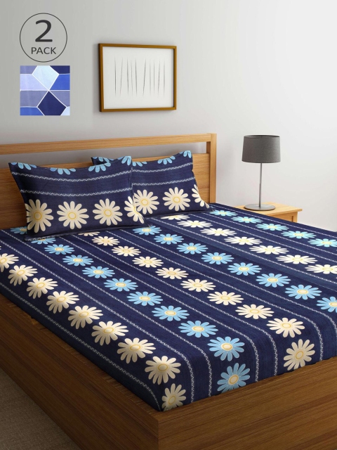 

KLOTTHE Blue & White Floral 210 TC 2 King Bedsheet with 4 Pillow Covers
