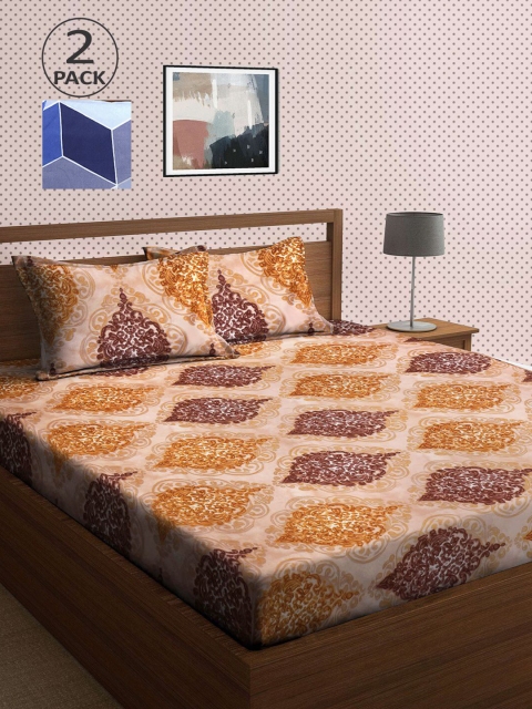 

KLOTTHE Blue & Brown 210 TC 2 King Bedsheet with 4 Pillow Covers