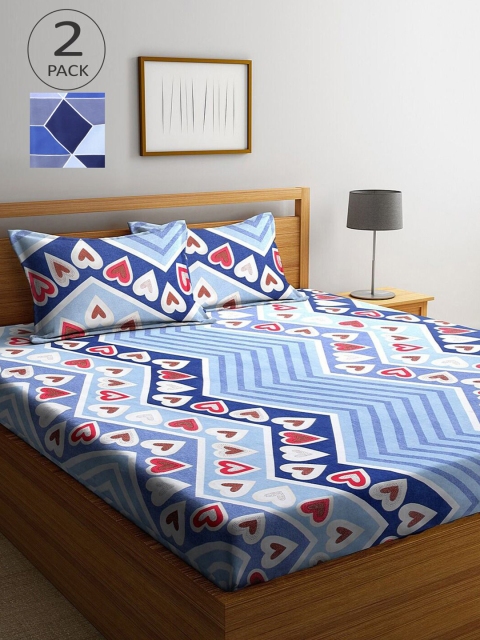 

KLOTTHE Blue & Red Printed 210 TC 2 King Bedsheet with 4 Pillow Covers