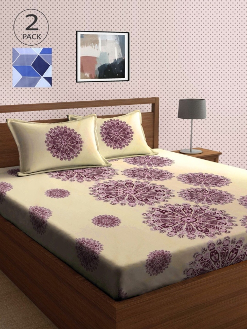 

KLOTTHE Blue & Cream-Coloured Geometric 210 TC 2 King Bedsheet with 4 Pillow Covers
