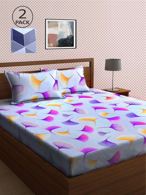 

KLOTTHE Blue & Pink Floral 210 TC 2 King Bedsheet with 4 Pillow Covers