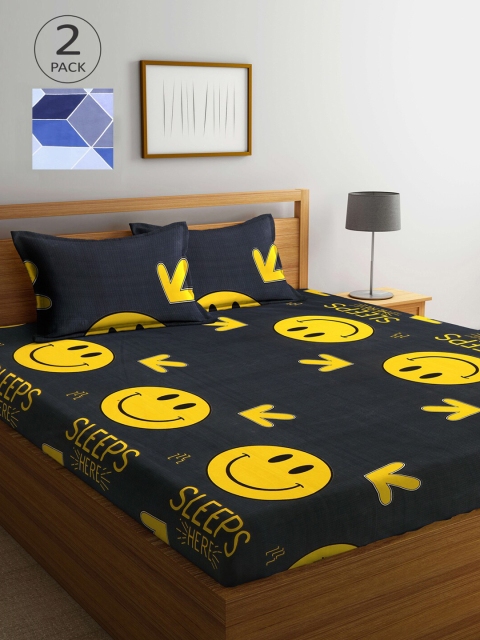 

KLOTTHE Black & Yellow Cartoon Characters 210 TC 2 King Bedsheet with 4 Pillow Covers