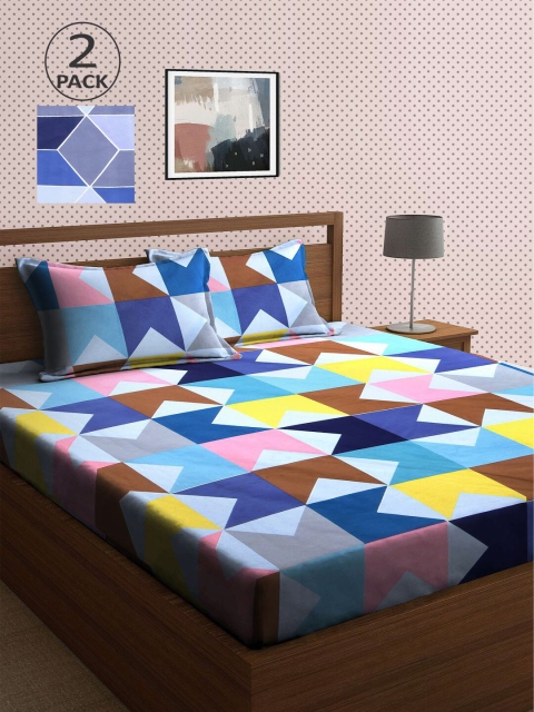 

KLOTTHE Multi Geometric 210 TC 2 King Bedsheet with 4 Pillow Covers, Blue