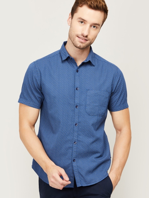 

CODE by Lifestyle Men Navy Blue Opaque Printed Cotton Casual Shirt