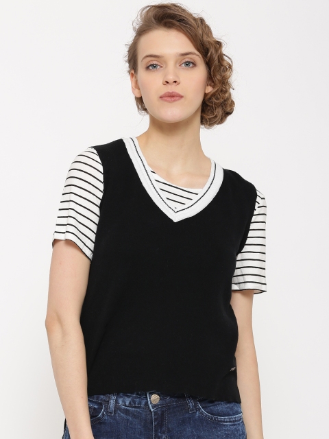 

Flying Machine Women Black Solid Sleeveless Sweater