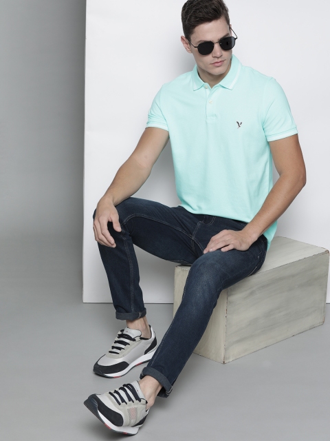 

AMERICAN EAGLE OUTFITTERS Men Blue Solid Polo Collar T-shirt