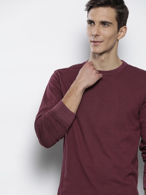 

AMERICAN EAGLE OUTFITTERS Men Maroon Pure Cotton Solid T-shirt