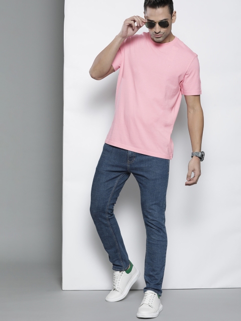 

AMERICAN EAGLE OUTFITTERS Men Pink Pure Cotton Solid V-Neck T-shirt