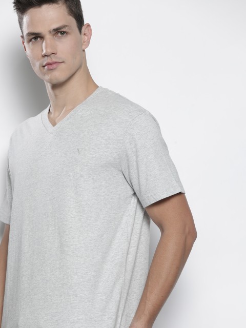 

AMERICAN EAGLE OUTFITTERS Men Grey Melange Pure Cotton Solid V-Neck T-shirt