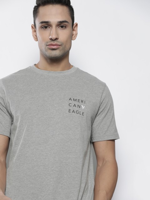 

AMERICAN EAGLE OUTFITTERS Men Grey Melange Print Detail T-shirt