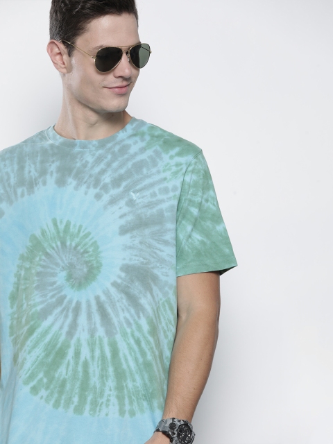 

AMERICAN EAGLE OUTFITTERS Men Blue & Green Tie and Dye Pure Cotton T-shirt