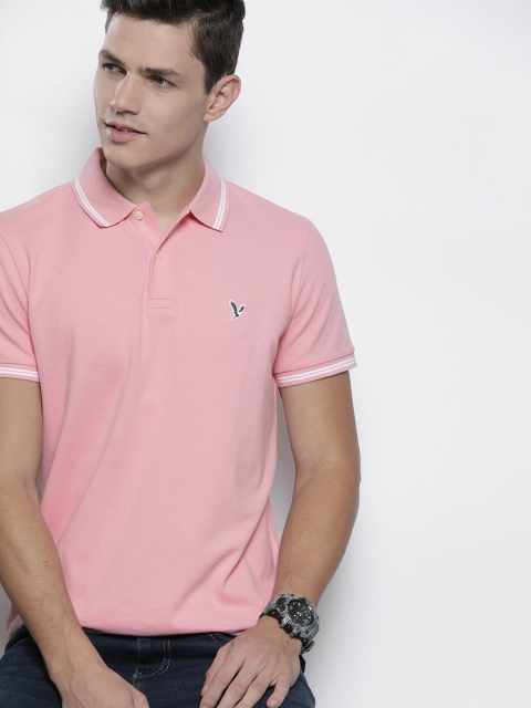 

AMERICAN EAGLE OUTFITTERS Men Pink Polo Collar T-shirt