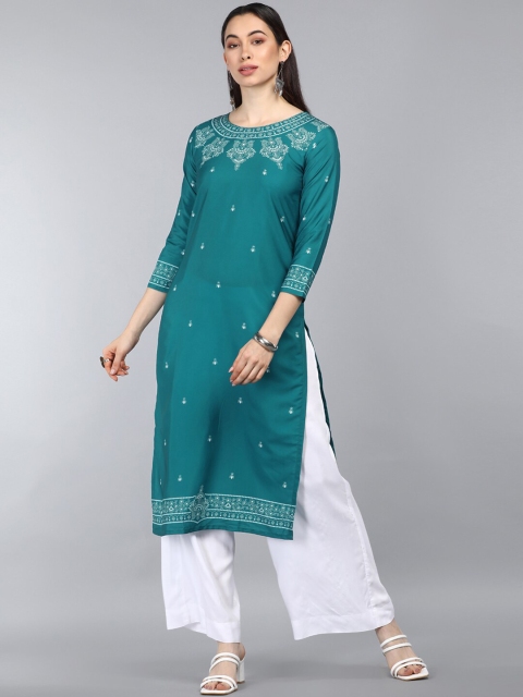 

AHIKA Women Teal Ethnic Motifs Printed Kurta