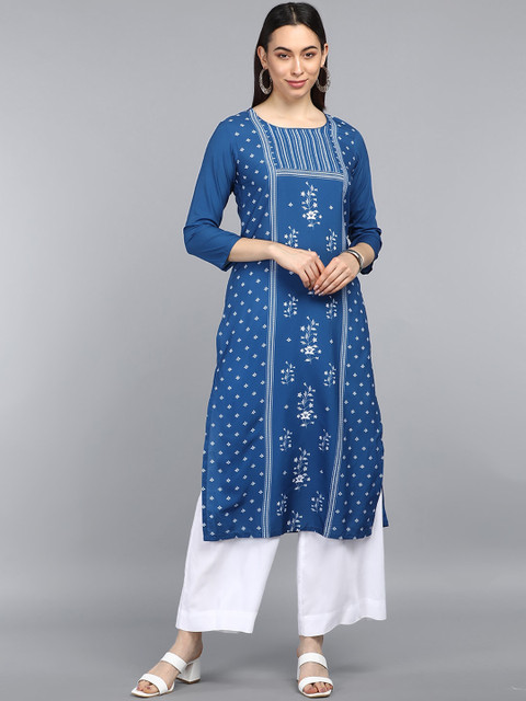 

AHIKA Women Blue Floral Printed Kurta