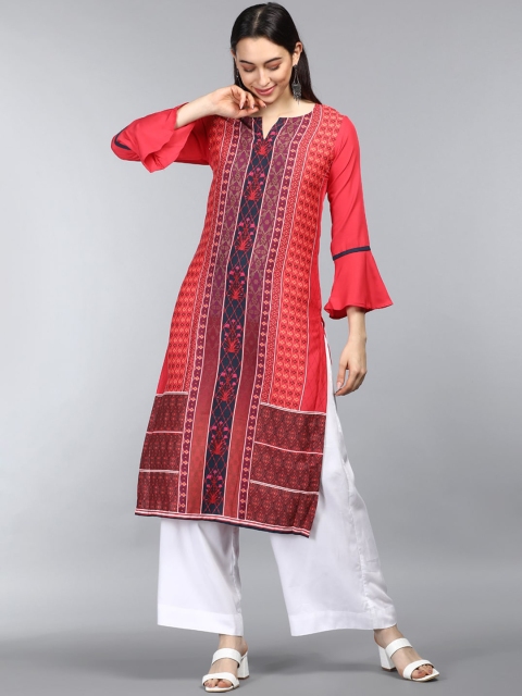 

AHIKA Women Red Printed Bell Sleeves Kurta