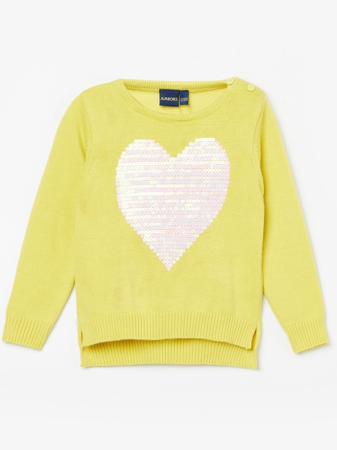 

Juniors by Lifestyle Girls Yellow & White Quirky Longline Pullover with Embellished Detail