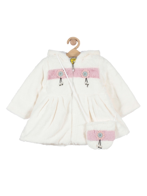 

Lil Lollipop Girls White Cotton Hooded Solid Jacket with Sling Bag