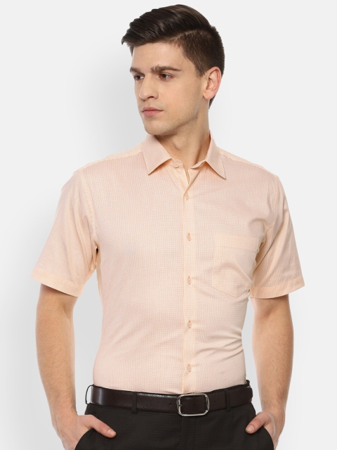 

Van Heusen Men Cream-Coloured Micro Checks Opaque Cotton Formal Shirt