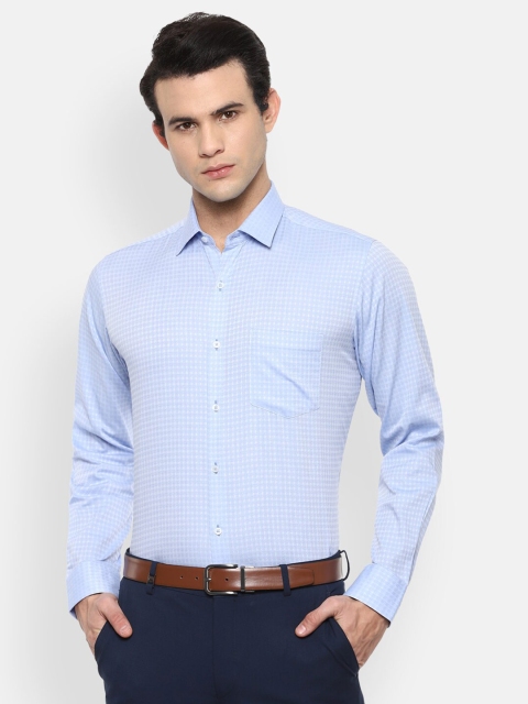 

Van Heusen Men Blue Grid Tattersall Checks Opaque Checked Formal Shirt