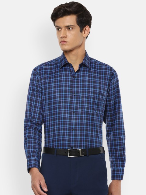 

Van Heusen Men Navy Blue Tartan Checks Opaque Checked Formal Shirt