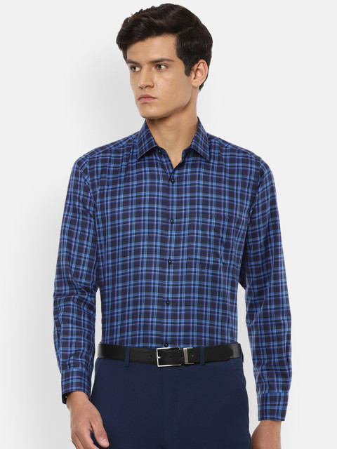 

Van Heusen Men Navy Blue Opaque Checked Formal Shirt