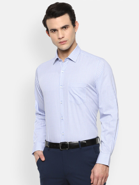 

Van Heusen Men Blue Micro Checks Opaque Cotton Formal Shirt