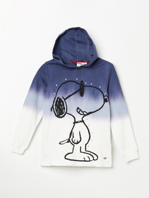 

Denimize by Fame Forever Girls Blue Printed Hooded Sweatshirt