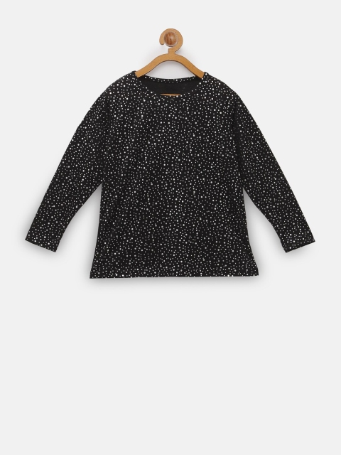 

NYNSH Girls Black Floral Printed T-shirt